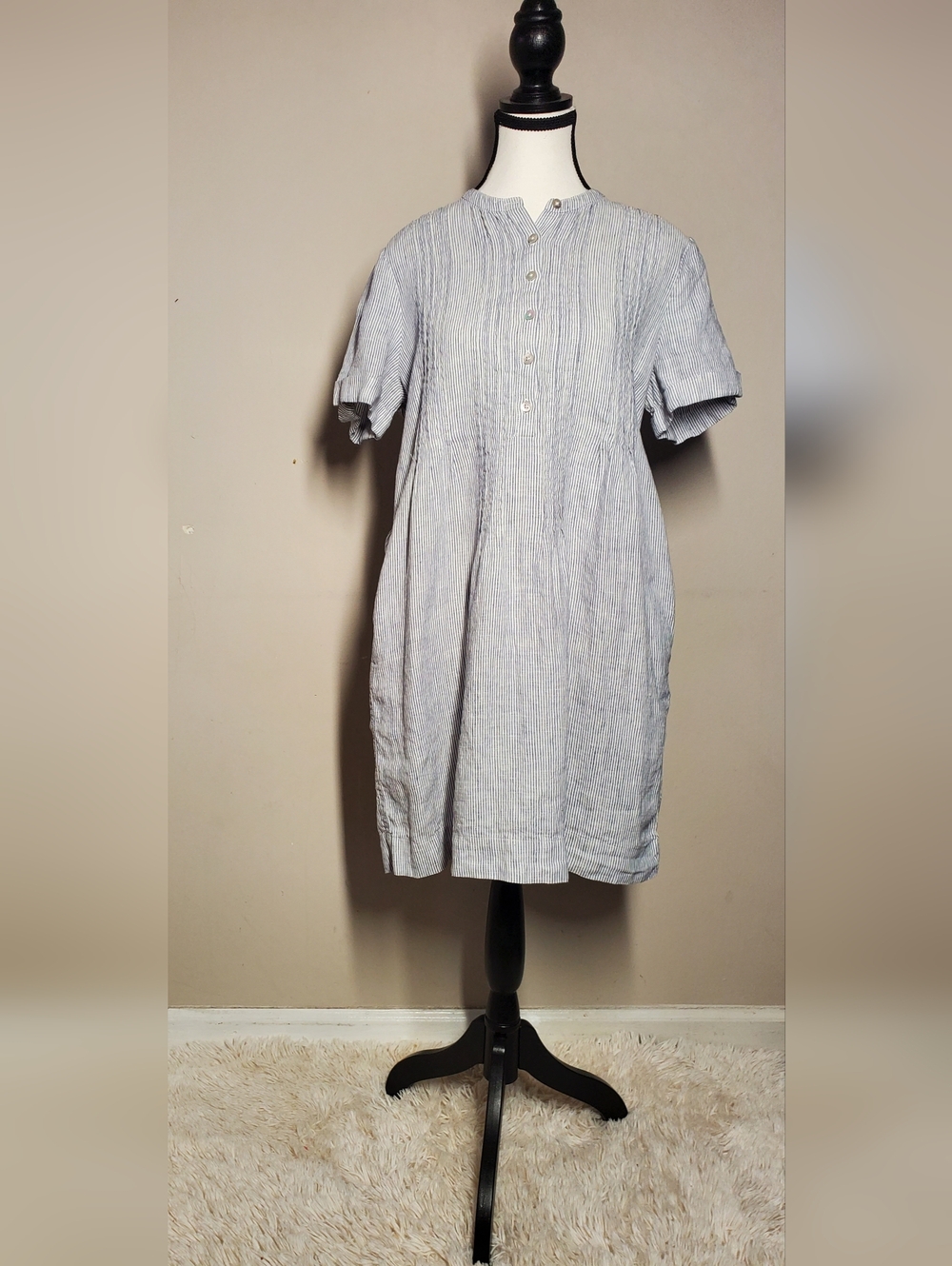 Quince Pale Blue Pintuck Linen Mini Dress - Picture 3 of 14